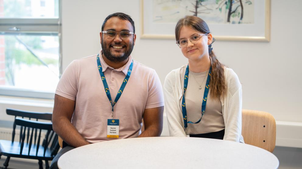 Students Gaurav and Anastasiia at University of Vaasa campus