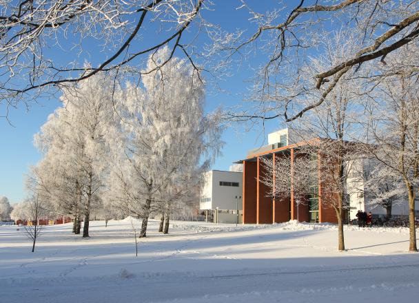 Talvinen näkymä Vaasan yliopiston kampukselta.