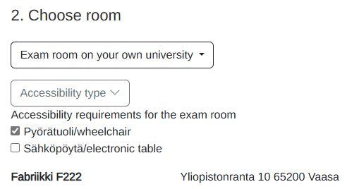 Accessibility requirements when booking an exam time