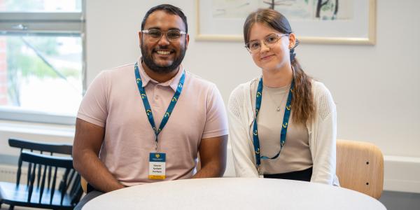 Students Gaurav and Anastasiia at University of Vaasa campus