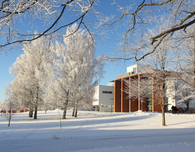 Talvinen näkymä Vaasan yliopiston kampukselta.